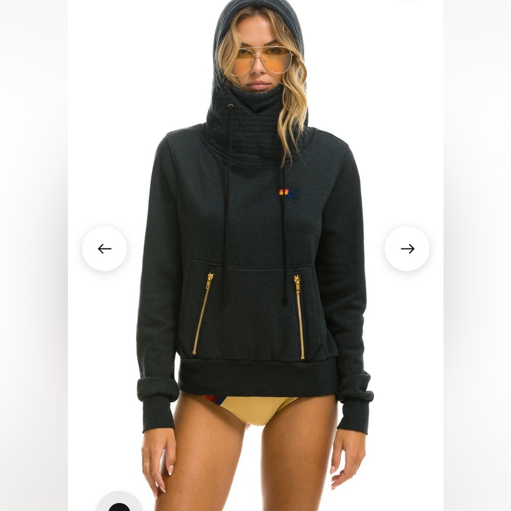 Aviator Nation Ninja Hoodie with Gold Zippers - Charcoal Size Small
